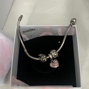 Pandora Silver Bracelet with Pink Heart Charm